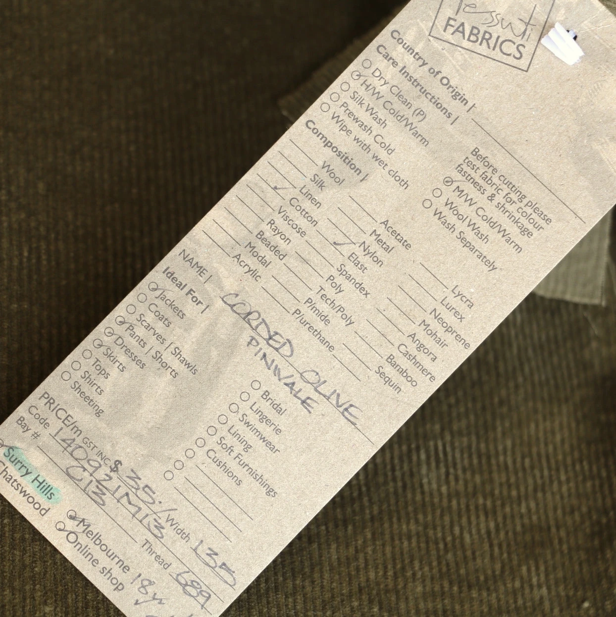 Corded Olive - Stretch Corduroy 5 Corded Olive - Stretch Corduroy - Image 3