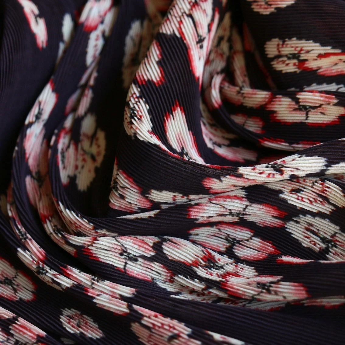 Plisse Cherry Blossom - Aubergine/Coral Georgette 4 Plisse Cherry Blossom - Aubergine/Coral Georgette - Image 2