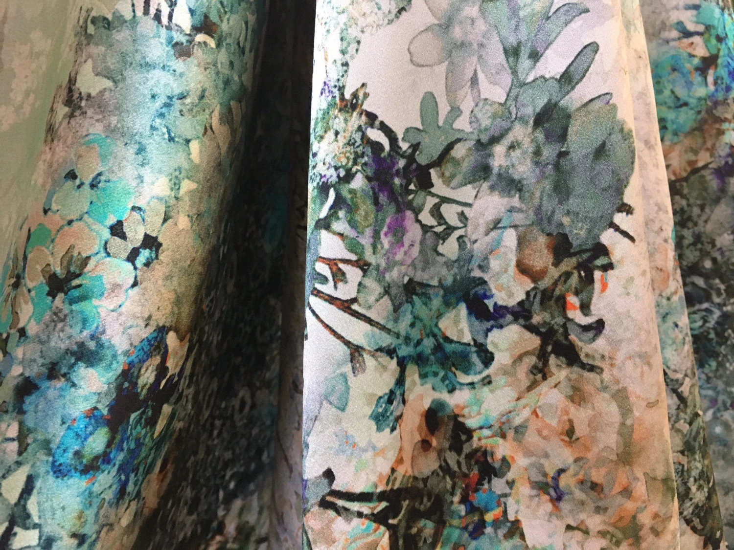 Jardin Teal Satin Silk 5 Jardin Teal Satin Silk - Image 3