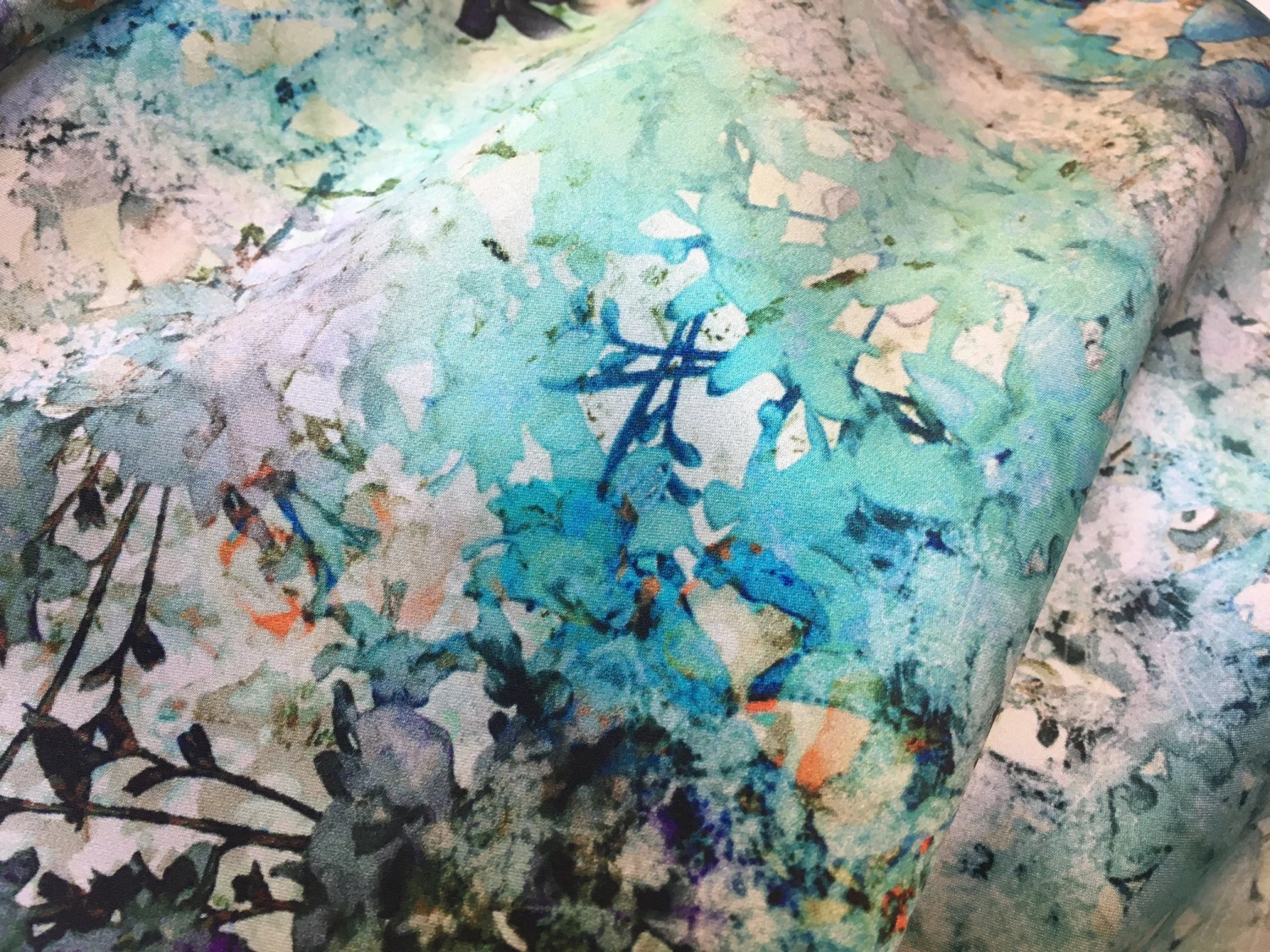 Jardin Teal Satin Silk 6 Jardin Teal Satin Silk - Image 4