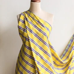 Mattea Check Yellow/Navy Stretch Cotton Shirting -Silk Haven Shop IMG 8980 c6c33cc5 22a8 438f 96dd 824668bc9518